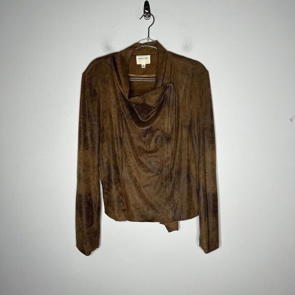 Silence + Noise Jacket Womens Large Brown Asymmetric Zip Stretch Faux Suede Boho - Picture 10 of 11
